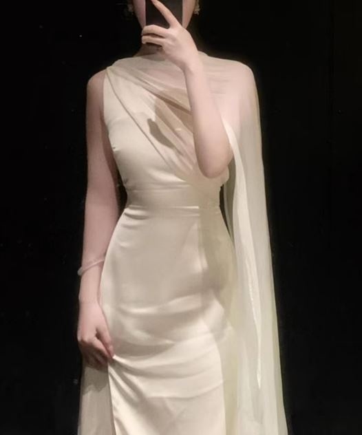 우아한 드레이프 롱 드레스 하이넥 웨딩 셀프웨딩 드레스, 특별한 날의 필수템